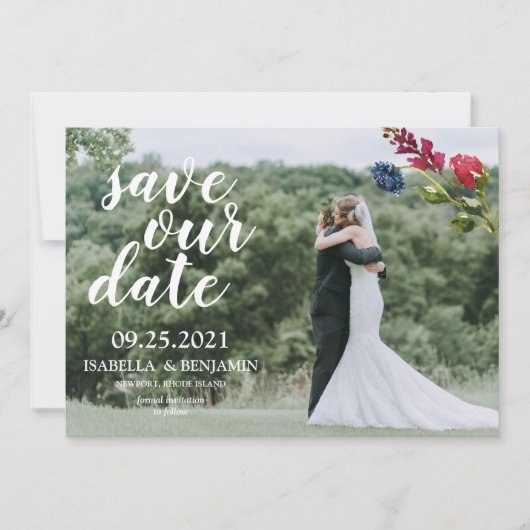 Blush Burgundy Navy Blues Blues Elegantes Foto Save The Date (Vorderseite)