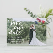 Blush Burgundy Navy Blues Blues Elegantes Foto Save The Date (Stehend Vorderseite)
