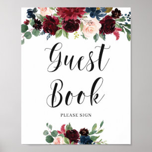 Blush Burgundy Navy Floral Guest Book Sign Poster