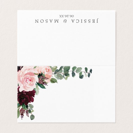 Blush Burgundy-Platzkarten Visitenkarten (Außenseite Aufgefaltet)
