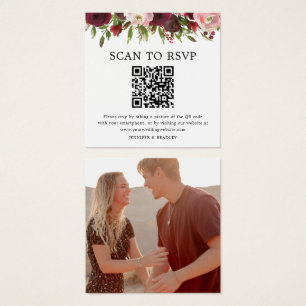 Blush Burgundy QR Code Foto Wedding RSVP Card