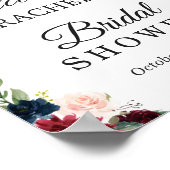 Blush Burgundy Red Blue Floral Brautparty Sign Poster (Ecke)