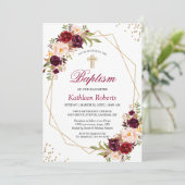 Blush Burgundy Red Floral Taufen Christening Einladung (Stehend Vorderseite)