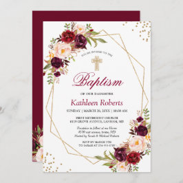 Blush Burgundy Red Floral Taufen Christening Einladung