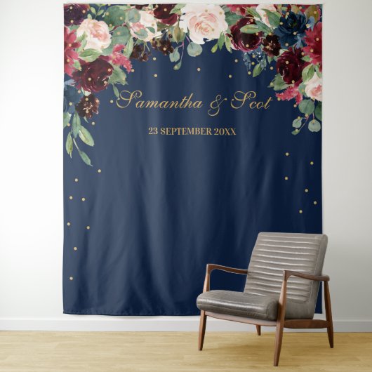 Blush burgundy rosa und blumenreiche Hochzeit der Wandteppich (Beispiel)