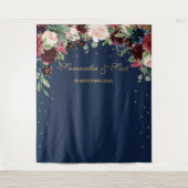 Blush burgundy rosa und blumenreiche Hochzeit der Wandteppich (Vorderseite)