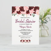 Blush Burgundy Rose Brautparty Script einladen Einladung (Stehend Vorderseite)