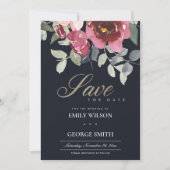 BLUSH BURGUNDY ROSE FLORA SAVE THE DATE KARTE (Vorderseite)
