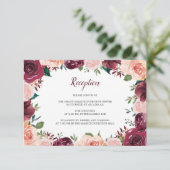Blush Burgundy Rose Hochzeitsempfang Begleitkarte (Stehend Vorderseite)