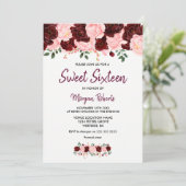 Blush Burgundy Rose Sweet 16 Script Einladung (Stehend Vorderseite)