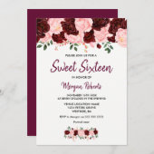Blush Burgundy Rose Sweet 16 Script Einladung (Vorne/Hinten)