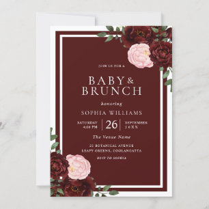 Blush & Burgundy Rote Rosen Babydusche Brunch Einladung