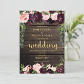 Blush Burgundy Rustic Gold Calligraphy Wedding Einladung (Stehend Vorderseite)