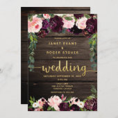 Blush Burgundy Rustic Gold Calligraphy Wedding Einladung (Vorne/Hinten)