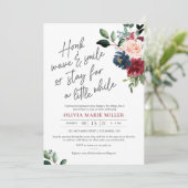 Blush Burgundy und Navy Drive by Brautparty Einladung (Stehend Vorderseite)