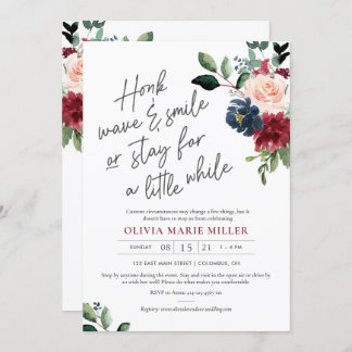 Blush Burgundy und Navy Drive by Brautparty Einladung