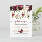 Blush Burgundy und Navy Floral Boho Baby Show Einladung (Stehend Vorderseite)