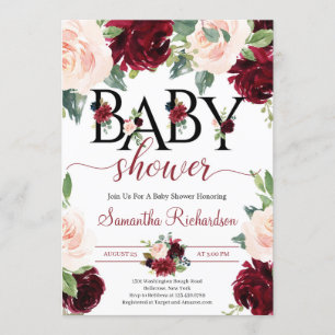 Blush Burgundy und Pink Floral Boho Babydusche Einladung