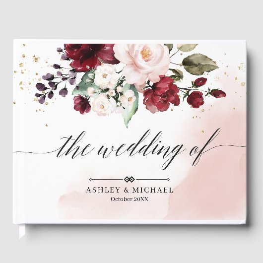 Blush Burgundy und Pink Floral Wedbook Gästebuch (Vorderseite)