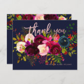 Blush+Burgundy Wasserfarbe Bouquet Vielen Dank Kar Save The Date (Vorne/Hinten)