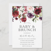 Blush Burgundy Watercolor Babydusche & Brunch Einladung (Vorderseite)