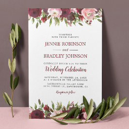 Blush Burgundy Watercolor Floral Wedding Einladung