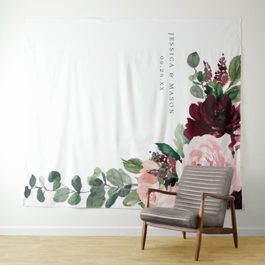 Blush Burgundy Wedding Backdrop Foto Booth Wandteppich (Beispiel (Horizontal))