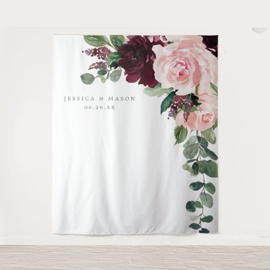 Blush Burgundy Wedding Backdrop Foto Booth Wandteppich (Vorderseite)