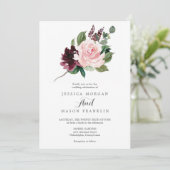 Blush Burgundy Wedding Einladung (Stehend Vorderseite)