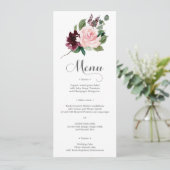 Blush Burgundy Wedding Menu oder Brautparty Menu Einladung (Stehend Vorderseite)