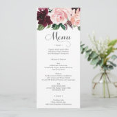 Blush Burgundy Wedding Menu oder Brautparty Menu Einladung (Stehend Vorderseite)