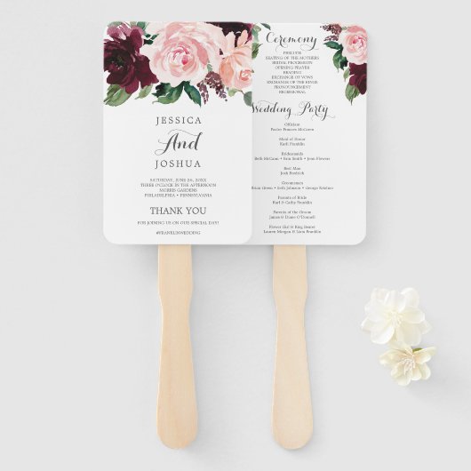 Blush Burgundy Wedding Program Fan Fächer (Vorne und Hinten)
