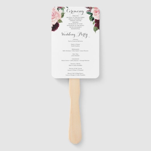 Blush Burgundy Wedding Program Fan Fächer (Rückseite)