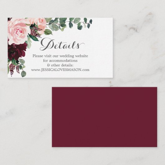 Blush Burgundy Wedding Website Beipackkarte Begleitkarte (Vorne/Hinten)
