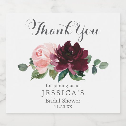 Blush Burgundy Weinflaschen Etikett (Einzelnes Label)