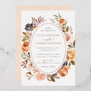 Blush Burnt Orange Bloral Foliage Hochzeit Folieneinladung