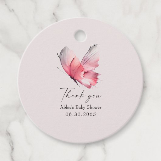 Blush Butterfly Baby Dusche Gefallen Tag Geschenkanhänger (Vorderseite)