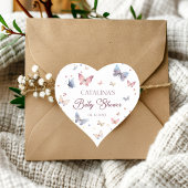 Blush Butterfly Baby Shower Heart Shaped Sticker
