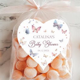 Blush Butterfly Baby Shower Heart Shaped Sticker
