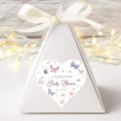 Blush Butterfly Baby Shower Heart Shaped Sticker