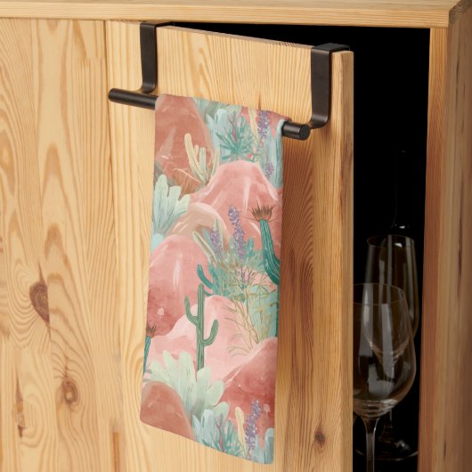 Blush Canyon Desert Bloom Aquarell-Kunst Geschirrtuch (Drittel gefaltet)