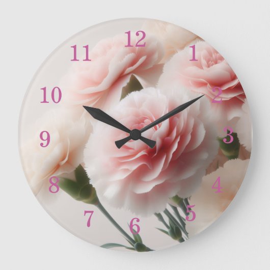 Blush Carnation Dreams Große Wanduhr (Vorderseite)