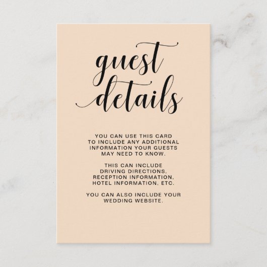 Blush Cascade | Angaben zum Hochzeitgast Begleitkarte (Vorderseite)