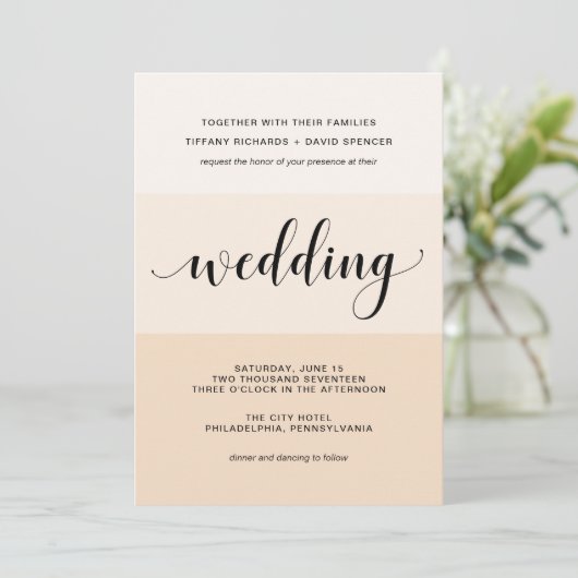 Blush Cascade | Feine Streifen Hochzeit Einladung (Stehend Vorderseite)