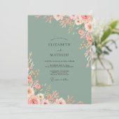 Blush Celadon Blütenhochzeit Einladung (Stehend Vorderseite)