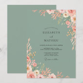 Blush Celadon Blütenhochzeit Einladung (Vorne/Hinten)