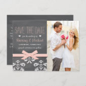 Blush Chalkboard Lace Bow Save the Date Postkarte (Vorne/Hinten)