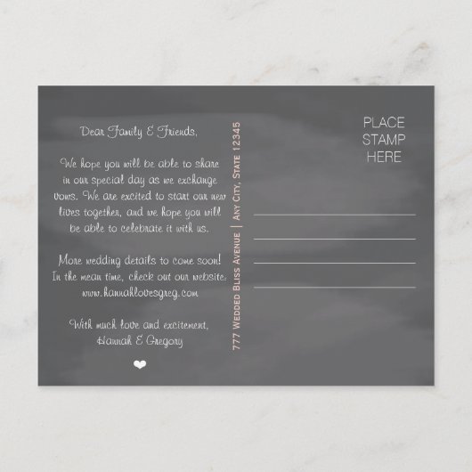 Blush Chalkboard Lace Bow Save the Date Postkarte (Rückseite)