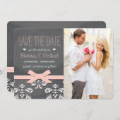 Blush Chalkboard Spitze und Bow Save the Date Card (Vorne/Hinten)