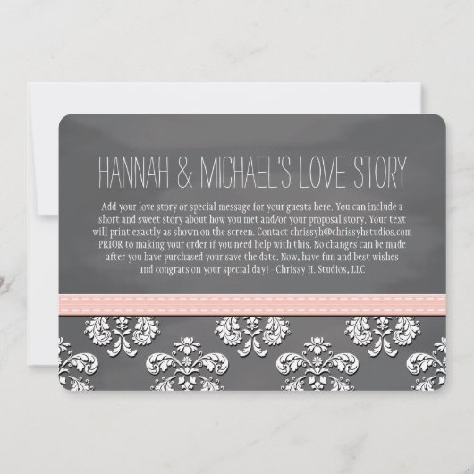 Blush Chalkboard Spitze und Bow Save the Date Card (Rückseite)